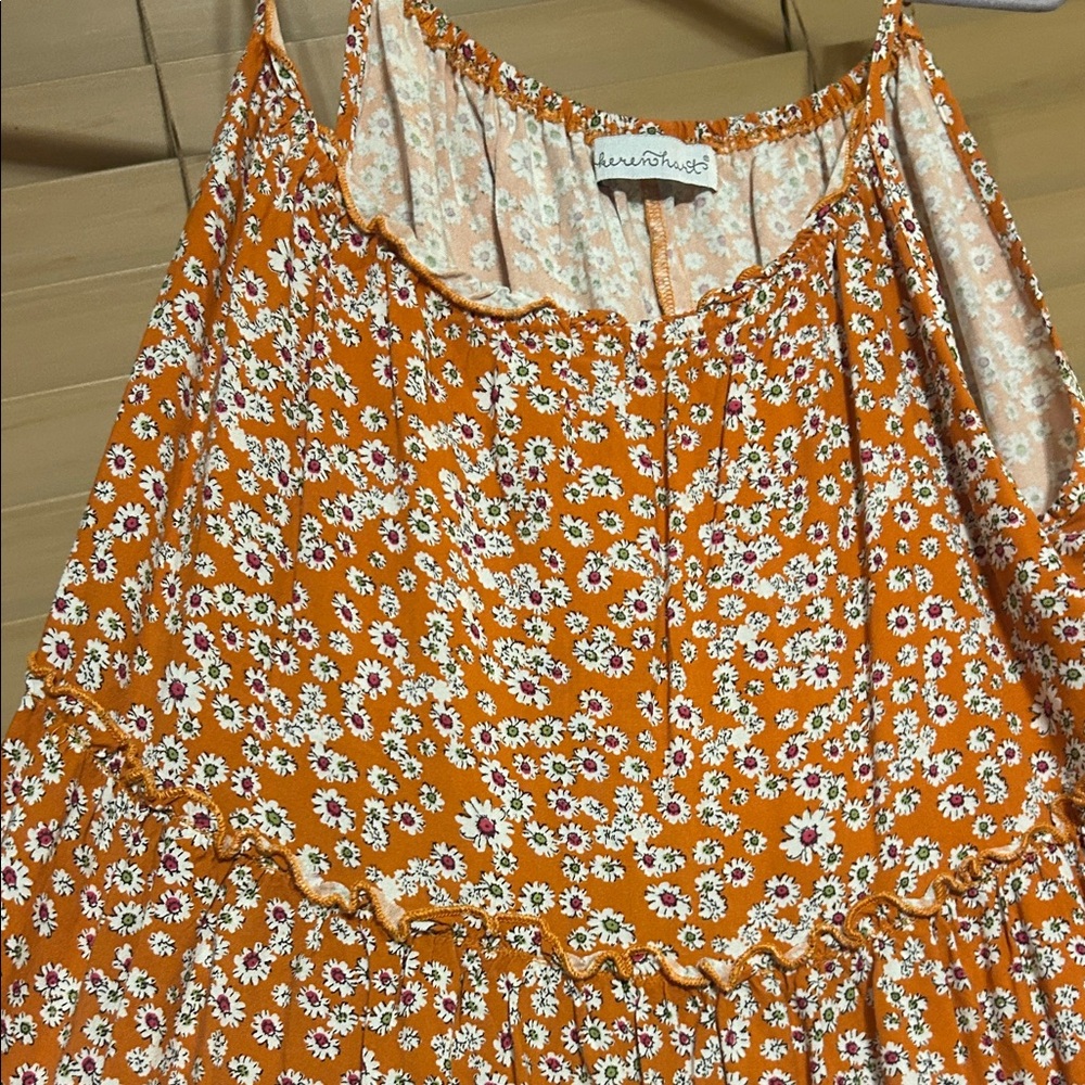 Derek Heart Vibrant Orange Floral Midi Dress - Picture 3 of 4